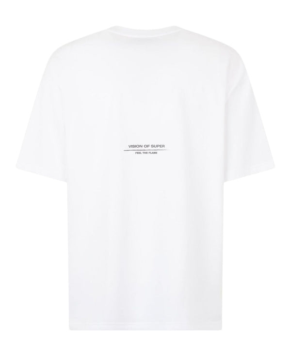 WHITE T-SHIRT WITH EMBROIDERED FLAME