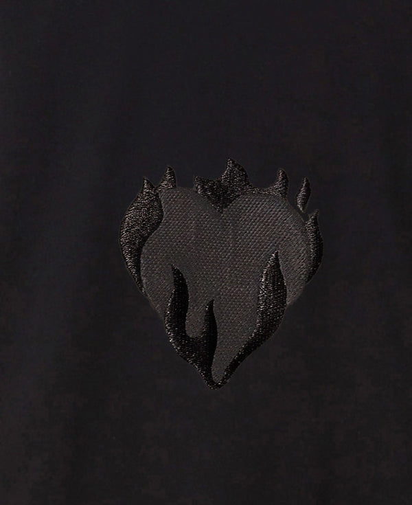 BLACK T-SHIRT WITH EMBRIDERED FLAMING HEART LOGO